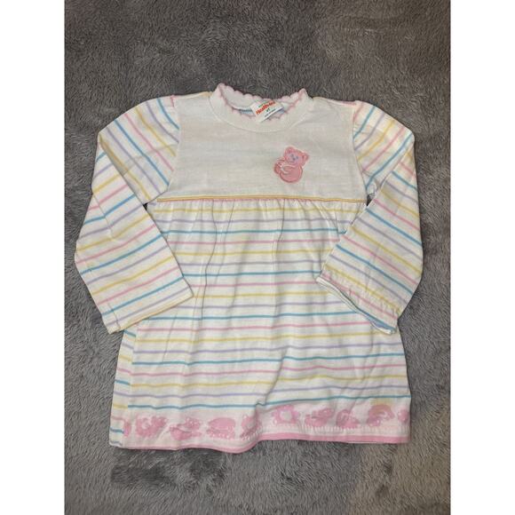 Healthtex VTG Girls pastel Dress 4T Bear Stripes Ruffled Pink Retro 1970-1980s - Picture 1 of 8
